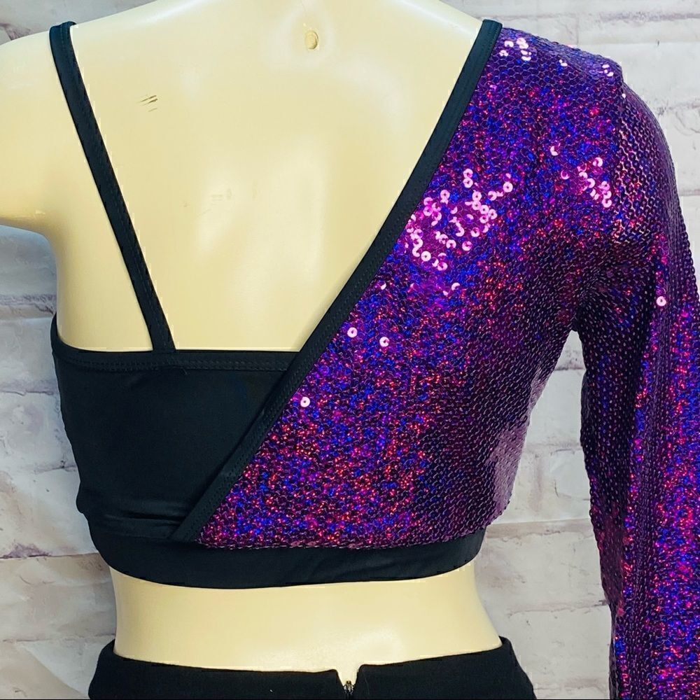 Balera Sequin one arms Dance crop Tops MA - Picture 2 of 7